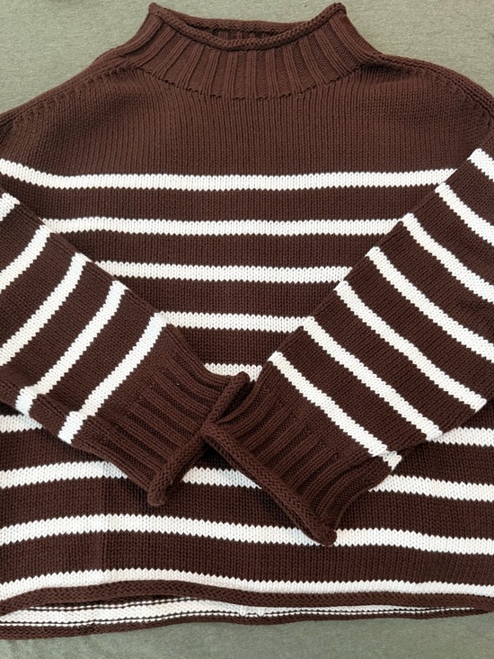 J. Crew Sweaters - J. Crew Brown and White Striped Turtleneck Sweater